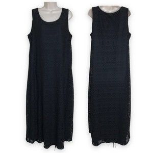Tacera Maxi Crochet Lace Black Sleeveless Long Dress Lined Women Size 2X